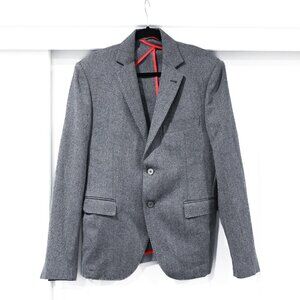 ARI Men's Medium Italian Gray and Blue Print Two Button Front Blazer